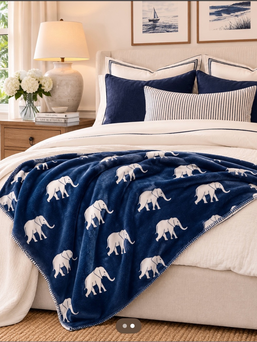 Tommy Hilfiger Blue Elephant  Fleece Throw Blanket 50x60”